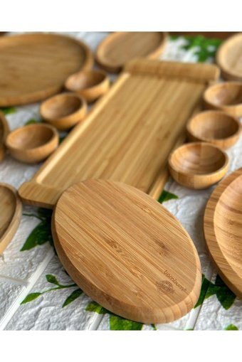 Bambum Atbyhome Yuvarlak 15 Parça 4 Kişilik Bambu Kahvaltı Takımı Kahverengi