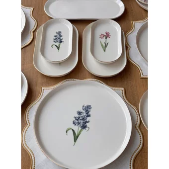 Rossev All Day Pure Fleur Desenli 59 Parça 6 Kişilik Porselen Kahvaltı Takımı Beyaz