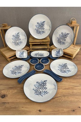 Keramika Blue Magic Desenli 20 Parça 6 Kişilik Seramik Kahvaltı Takımı Beyaz-Mavi
