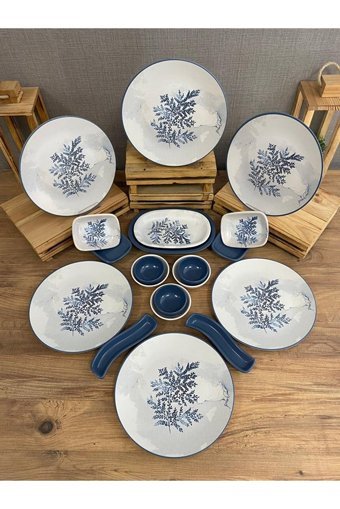 Keramika Blue Magic Desenli 20 Parça 6 Kişilik Seramik Kahvaltı Takımı Beyaz-Mavi