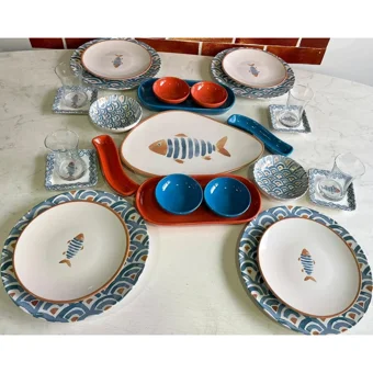 Keramika Koi Oval-Yuvarlak Desenli 27 Parça 4 Kişilik Seramik Kahvaltı Takımı Çok Renkli