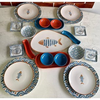 Keramika Koi Oval-Yuvarlak Desenli 27 Parça 4 Kişilik Seramik Kahvaltı Takımı Çok Renkli
