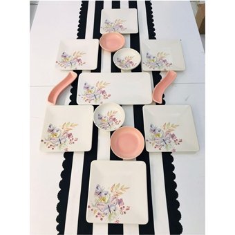 Pembiş Mutfağım Bahar Desenli 13 Parça 6 Kişilik Seramik Kahvaltı Takımı Beyaz