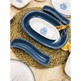 Keramika Blue Magic Yuvarlak Desenli 14 Parça 2 Kişilik Seramik Kahvaltı Takımı Beyaz-Mavi