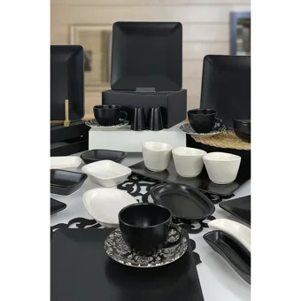 Keramika Kare Kare 34 Parça 6 Kişilik Seramik Kahvaltı Takımı Siyah