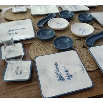 Keramika Blue Magic Kare Desenli 26 Parça 6 Kişilik Seramik Kahvaltı Takımı Beyaz-Mavi