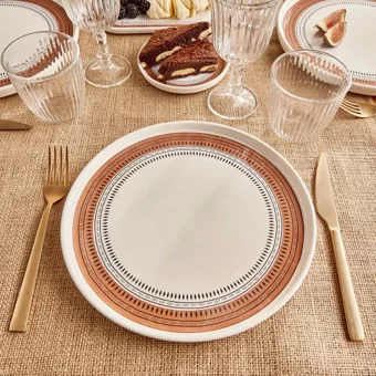 Bella Maison Terra Yuvarlak Desenli 13 Parça 6 Kişilik Seramik Kahvaltı Takımı Kiremit