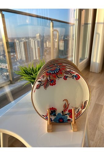 Poncik Pazar Desenli 12 Parça 6 Kişilik Cam Kahvaltı Takımı Beyaz