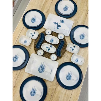 Keramika Blue Magıc Yuvarlak Desenli 26 Parça 6 Kişilik Seramik Kahvaltı Takımı Beyaz-Mavi