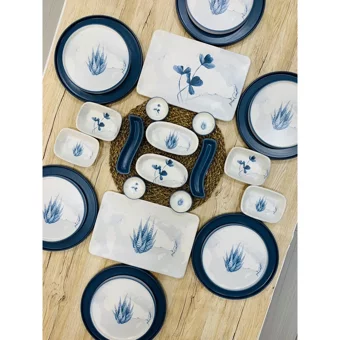Keramika Blue Magıc Yuvarlak Desenli 26 Parça 6 Kişilik Seramik Kahvaltı Takımı Beyaz-Mavi