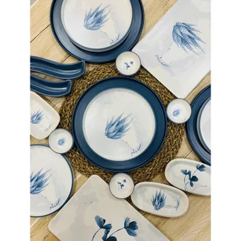 Keramika Blue Magıc Yuvarlak Desenli 26 Parça 6 Kişilik Seramik Kahvaltı Takımı Beyaz-Mavi