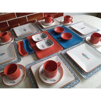 Keramika Koi Aa Kare Desenli 32 Parça 6 Kişilik Seramik Kahvaltı Takımı Çok Renkli