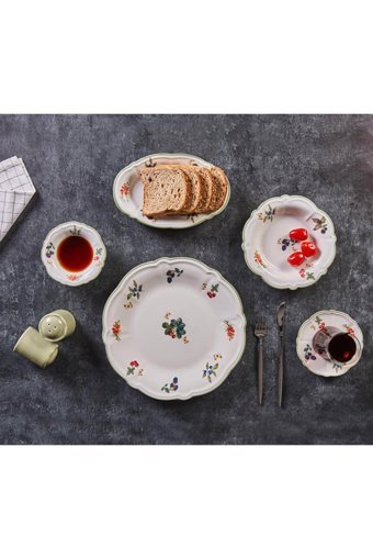 Jumbo Majestic Yuvarlak Desenli 28 Parça 6 Kişilik Stoneware Kahvaltı Takımı Yeşil