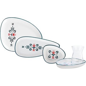 Karaca Emerald Üçgen Desenli 18 Parça 4 Kişilik Stoneware Seramik Kahvaltı Takımı Çok Renkli