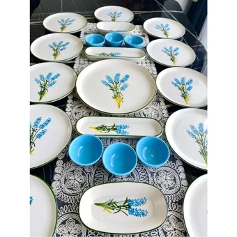 Venüs Home Decoratıon Sümbül Desenli 23 Parça 12 Kişilik Seramik Kahvaltı Takımı Mavi