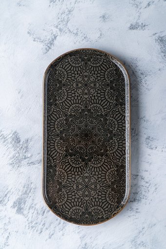 Acar Eliza Sr-05129 Oval Desenli 31 Parça 6 Kişilik Seramik Kahvaltı Takımı Siyah