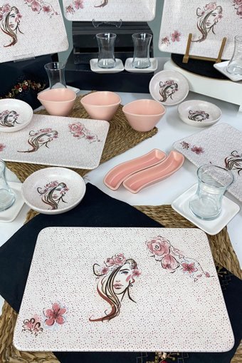 Keramika Floral Woman Kare Desenli 27 Parça 6 Kişilik Seramik Kahvaltı Takımı Çok Renkli