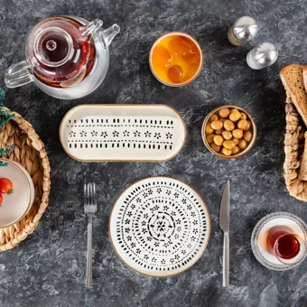 Bernardo Valeria Ppt-04 Yuvarlak Desenli 14 Parça 6 Kişilik Stoneware Kahvaltı Takımı Beyaz