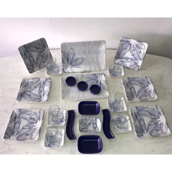 Keramika Alisa Kare Desenli 28 Parça 6 Kişilik Seramik Kahvaltı Takımı Beyaz-Mavi