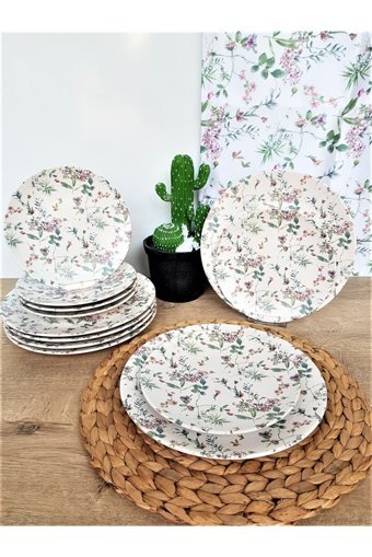 Keramika Flowers Yuvarlak Desenli 12 Parça 6 Kişilik Seramik Kahvaltı Takımı Çok Renkli