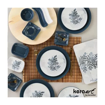 Keramika Blue Magic Desenli 36 Parça 6 Kişilik Seramik Kahvaltı Takımı Beyaz-Mavi