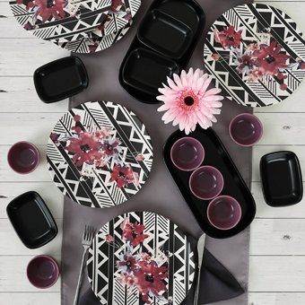 Keramika Leylak Desenli 20 Parça 6 Kişilik Stoneware Kahvaltı Takımı Çok Renkli