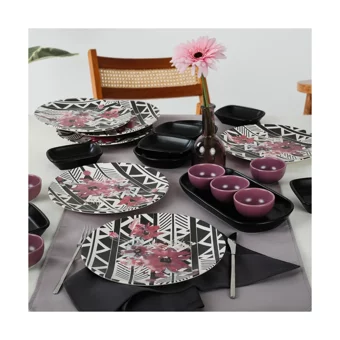 Keramika Leylak Desenli 20 Parça 6 Kişilik Stoneware Kahvaltı Takımı Çok Renkli