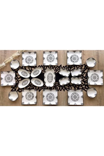 Venüs Home Decoratıon Kilim Desenli 21 Parça 8 Kişilik Seramik Kahvaltı Takımı Siyah