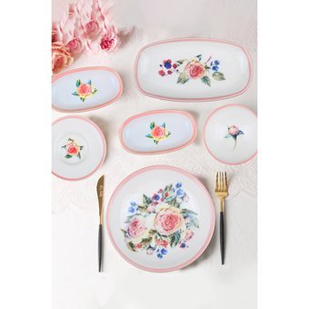 Miss Betty Rose Deluxe Desenli 22 Parça 6 Kişilik Porselen Kahvaltı Takımı Beyaz