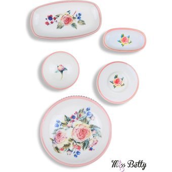 Miss Betty Rose Deluxe Desenli 22 Parça 6 Kişilik Porselen Kahvaltı Takımı Beyaz