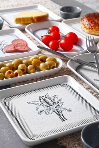 Nandy Home Blenka Seymen Desenli 14 Parça 6 Kişilik Seramik Kahvaltı Takımı Beyaz