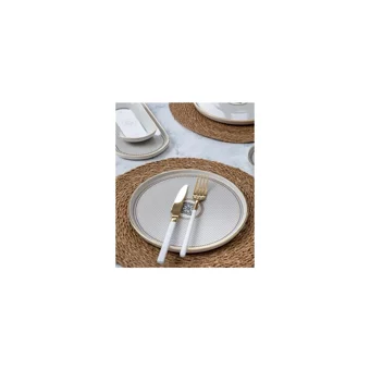 Acar Alexxi Yuvarlak Desenli 31 Parça 6 Kişilik Stoneware Kahvaltı Takımı Beyaz