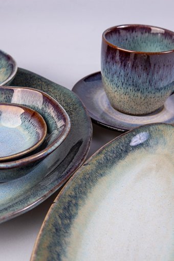 Jumbo Ocean Yuvarlak 26 Parça 6 Kişilik Stoneware Kahvaltı Takımı Mavi