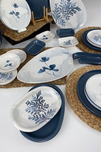 Keramika Blue Magic Yuvarlak Desenli 21 Parça 4 Kişilik Seramik Kahvaltı Takımı Beyaz-Mavi