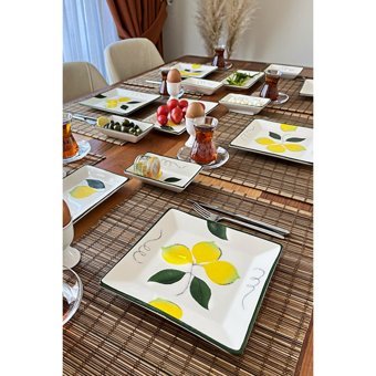 Şura Mutfak Limon Desenli 15 Parça 6 Kişilik Seramik Kahvaltı Takımı Beyaz