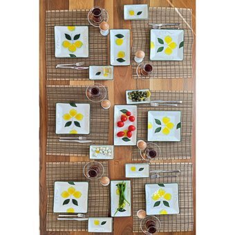 Şura Mutfak Limon Desenli 15 Parça 6 Kişilik Seramik Kahvaltı Takımı Beyaz