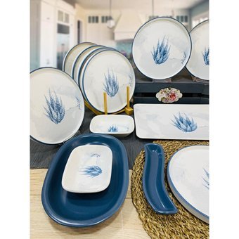 Keramika Blue Magic Yuvarlak Desenli 21 Parça 12 Kişilik Seramik Kahvaltı Takımı Beyaz-Mavi