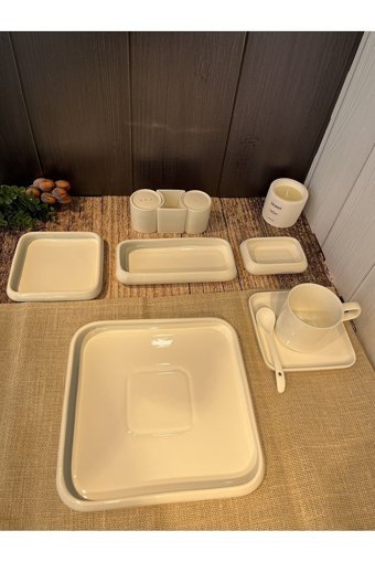 Emir Home Shop Kare 35 Parça 6 Kişilik Porselen Kahvaltı Takımı Beyaz
