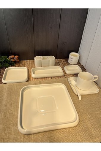Emir Home Shop Kare 35 Parça 6 Kişilik Porselen Kahvaltı Takımı Beyaz