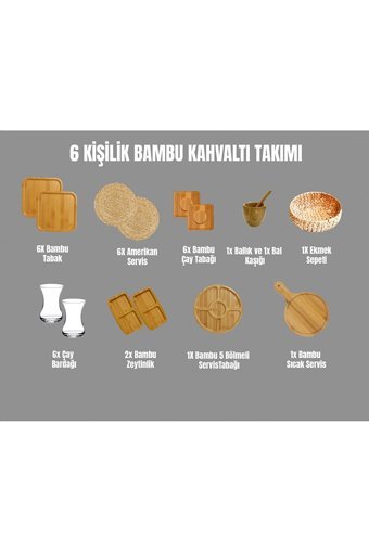 Nb Nero Bagno Bambu6Ksl 31 Parça 6 Kişilik Bambu Kahvaltı Takımı Bej