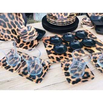 Keramika Leopar Yuvarlak Desenli 37 Parça 6 Kişilik Seramik Kahvaltı Takımı Beyaz-Mavi