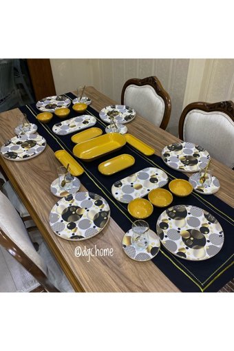 Dgchome Gölge Yuvarlak Desenli 31 Parça 6 Kişilik Stoneware Kahvaltı Takımı Çok Renkli