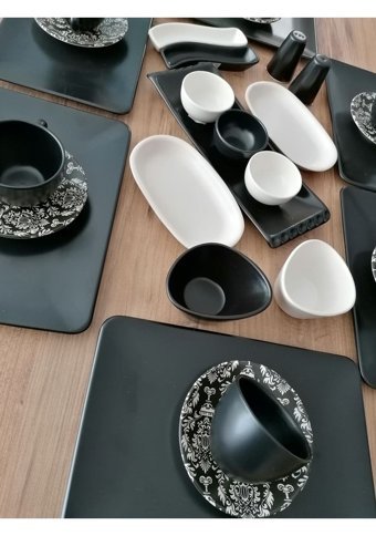 Keramika Siera 30 Parça 6 Kişilik Seramik Kahvaltı Takımı Beyaz-Siyah