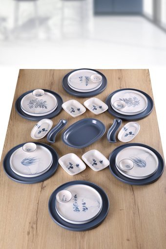 Keramika Blue Magic Yuvarlak Desenli 27 Parça 6 Kişilik Seramik Kahvaltı Takımı Beyaz-Mavi