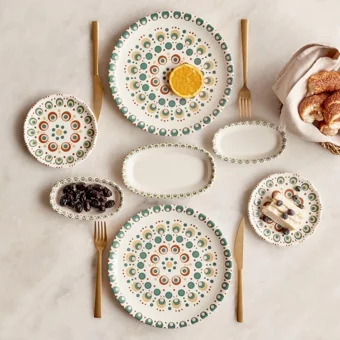 Bella Maison Roby Yuvarlak Desenli 13 Parça 6 Kişilik Porselen Kahvaltı Takımı Çok Renkli