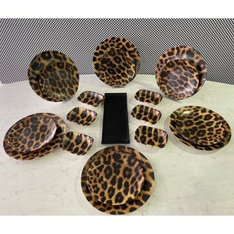 Keramika Leopar Yuvarlak Desenli 19 Parça 6 Kişilik Seramik Kahvaltı Takımı Çok Renkli