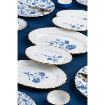 Acar Shade Of Blue Yuvarlak Desenli 27 Parça 6 Kişilik Porselen Kahvaltı Takımı Mavi