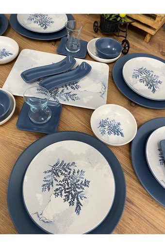 Keramika Blue Magic Desenli 33 Parça 6 Kişilik Seramik Kahvaltı Takımı Beyaz-Mavi