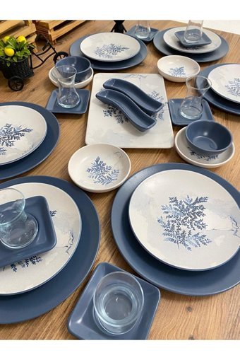 Keramika Blue Magic Desenli 33 Parça 6 Kişilik Seramik Kahvaltı Takımı Beyaz-Mavi