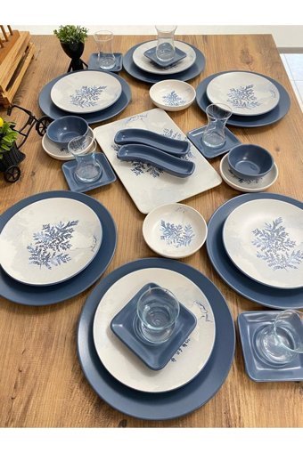 Keramika Blue Magic Desenli 33 Parça 6 Kişilik Seramik Kahvaltı Takımı Beyaz-Mavi